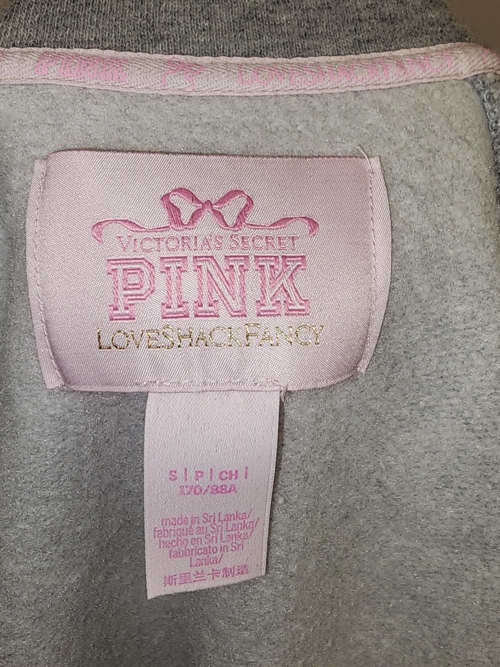 PINK x LoveShackFancy Gray Cropped Full-Zip Sweatshirt Jacket Size S - Picture 6 of 6